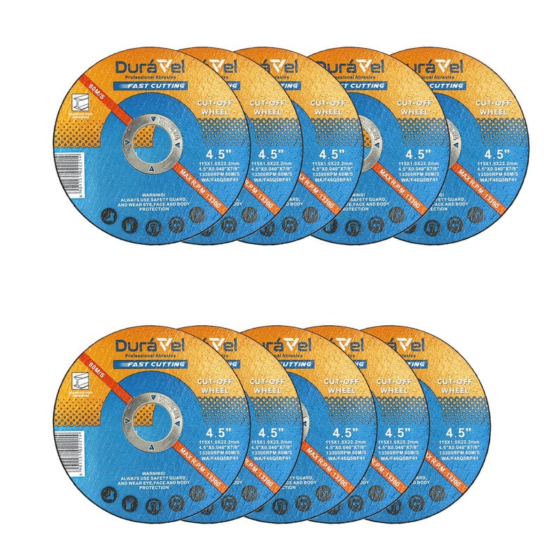 Duravel Professional Cut Off Wheel - 4.5" Fast Cutting Disc for Angle Grinder (10 Pack) - Image 1